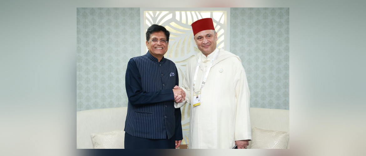  <p style="fcolor: #fff;  font-size: 15px; margin-bottom: -21px;"><b> Minister of Commerce and Industry of India H.E Mr. Piyush Goyal meets Minister of Industry and Trade of Morocco H.E Mr. Ryad Mezzour during Vibrant Gujarat Global Summit 2024 </b></p>