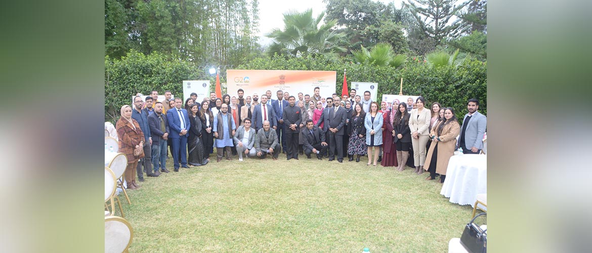  <p style="fcolor: #fff;  font-size: 15px; margin-bottom: -21px;"><b> Ambassador H.E. Mr. Rajesh Vaishnaw with ITEC Alumni from Morocco during ITEC Day Celebrations in Rabat. </b></p>