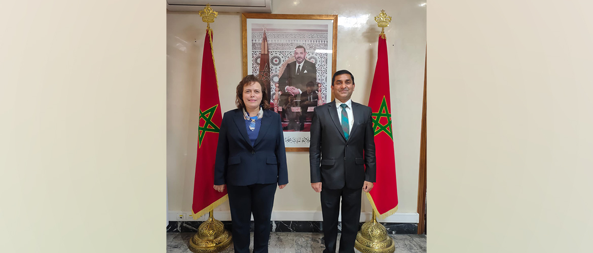  <p style="fcolor: #fff;  font-size: 15px; margin-bottom: -21px;"><b>Ambassador H.E Rajesh Vaishnaw meeting H.E Pr. Aawatif HAYAR, Minister of Solidarity, Social Inclusion and Family of Kingdom of Morocco</b></p>